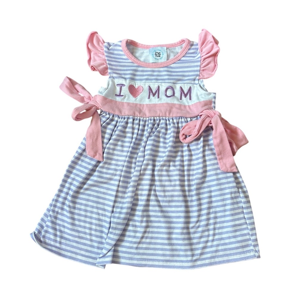Down by the Creek Striped I Heart Mom Dress Kids Purple Pink Ruffle SIZE 6-12M